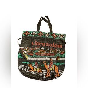 Jerusalem Women’s Israel Holy City Drawstring Tote Bag Purse Hand Beaded Lined